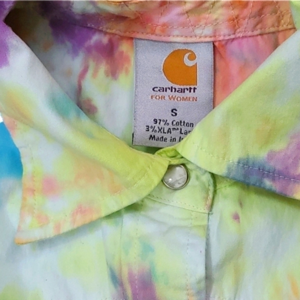 Carhartt Sleeveless Tye Dye Top Cotton Snap Front Western 2009 Fitted Structure - Picture 3 of 12